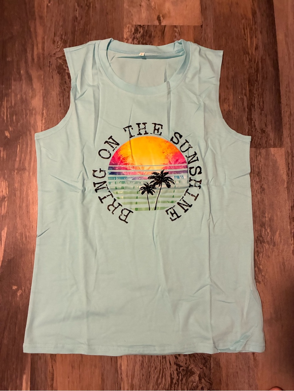 Blue Bring On The Sunshine Graphic Tank Top- Size Large